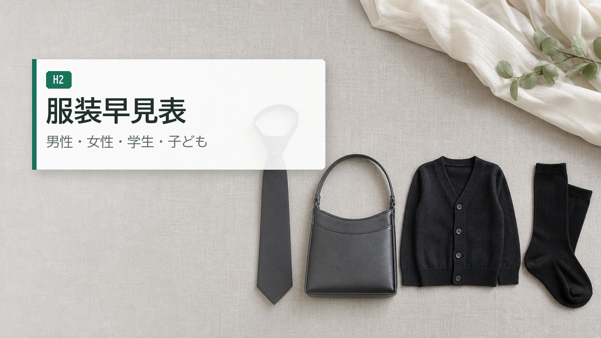 お通夜での服装に関する早見表