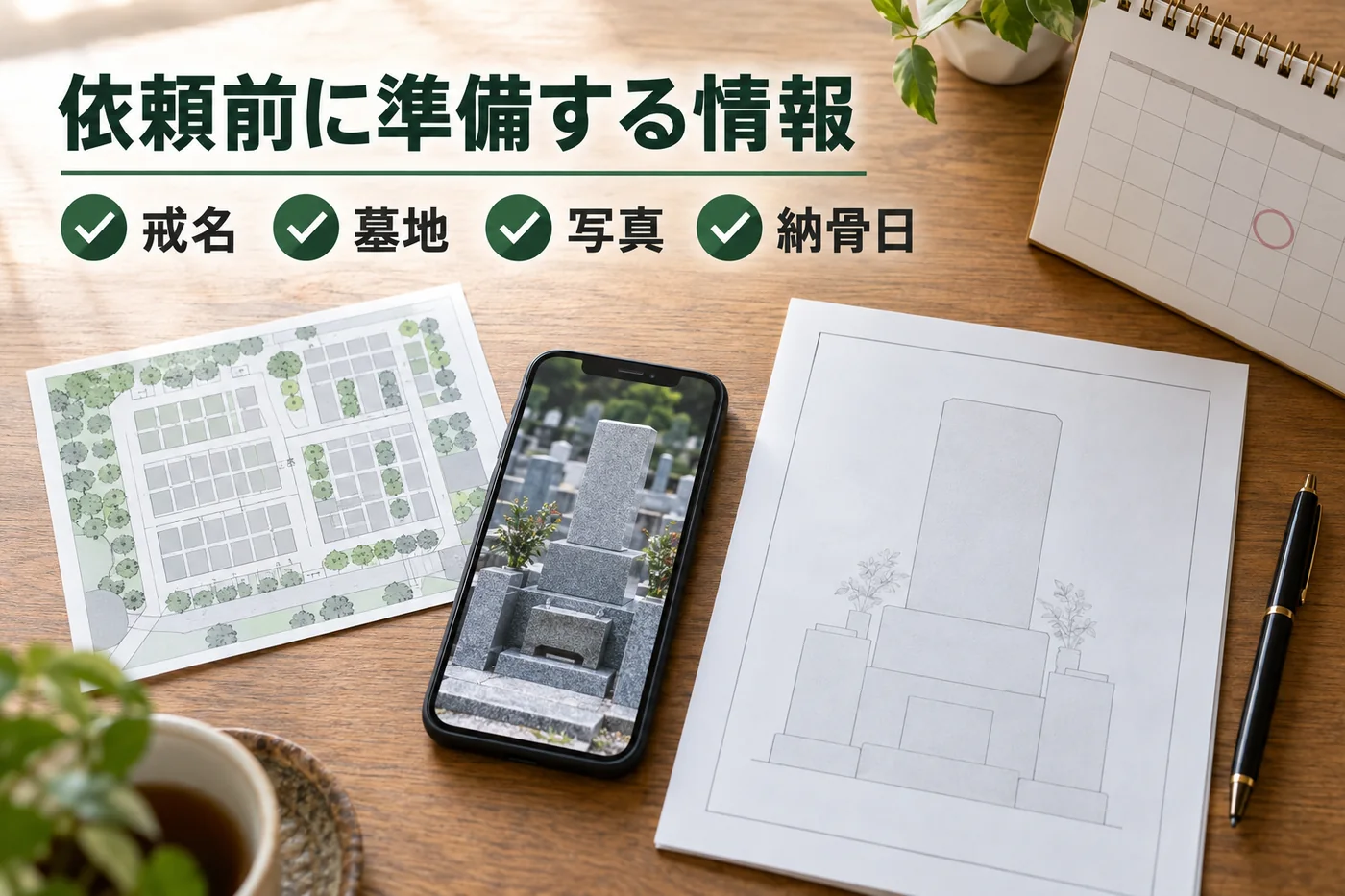 墓誌の追加彫刻を依頼する前に準備する戒名・墓地・写真・納骨日